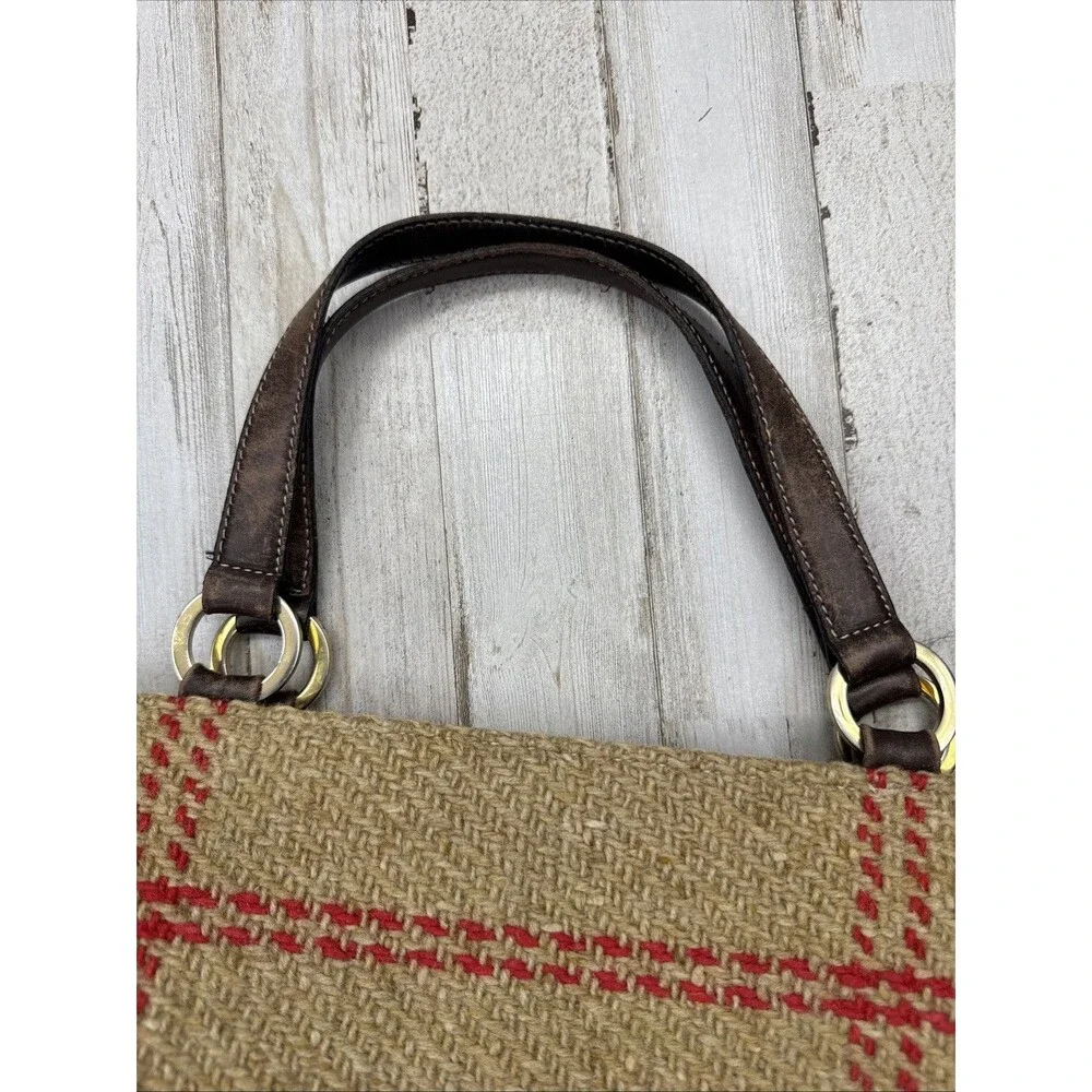 Kate Spade Vintage Tan Plaid Wool & Leather Double Handle Satchel Handbag Purse